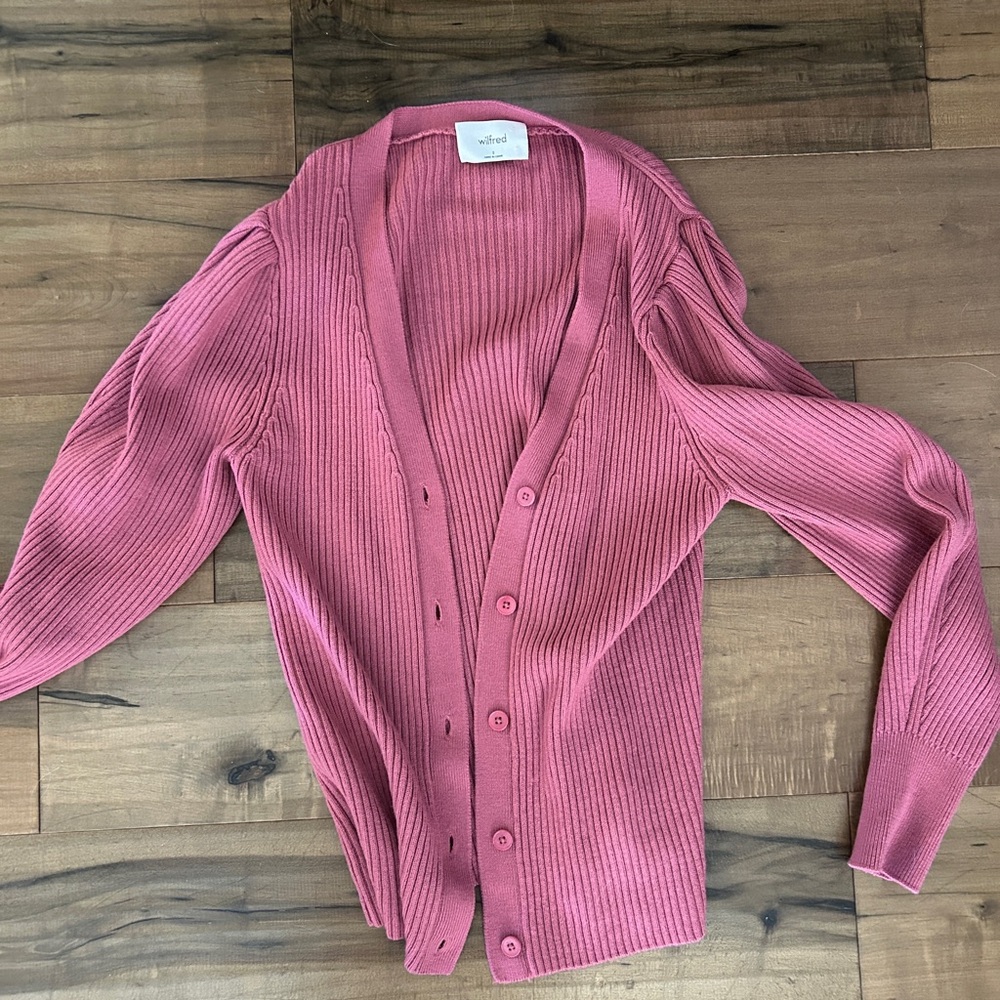 Wilfred Ribbed Pink Cardigan Sweater